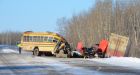 Driver killed, 14 students injured in school bus crash near Grimshaw